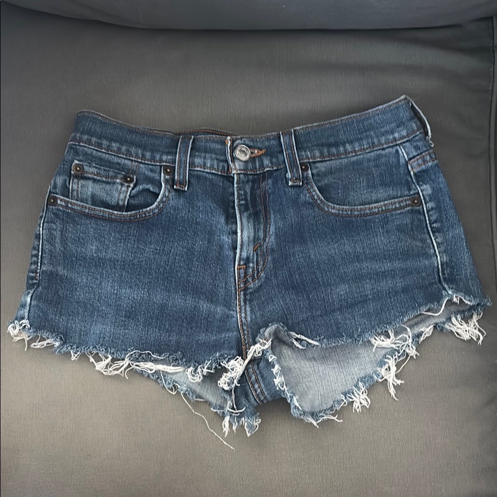 Levi's Blue Jean Shorts Distressed Frayed Hem